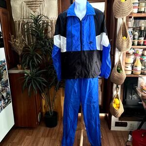 Vintage 90s Nike Tracksuit M Blue Colorblock Windbreaker Jacket Pants Set Co-Ord